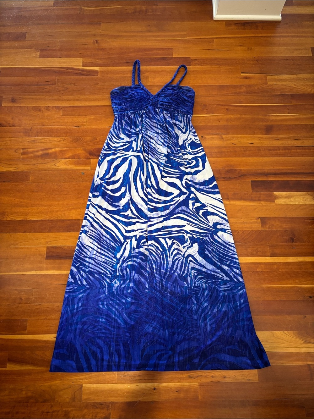 Boston Proper Zebra Print Maxi Dress Blue White Size 12